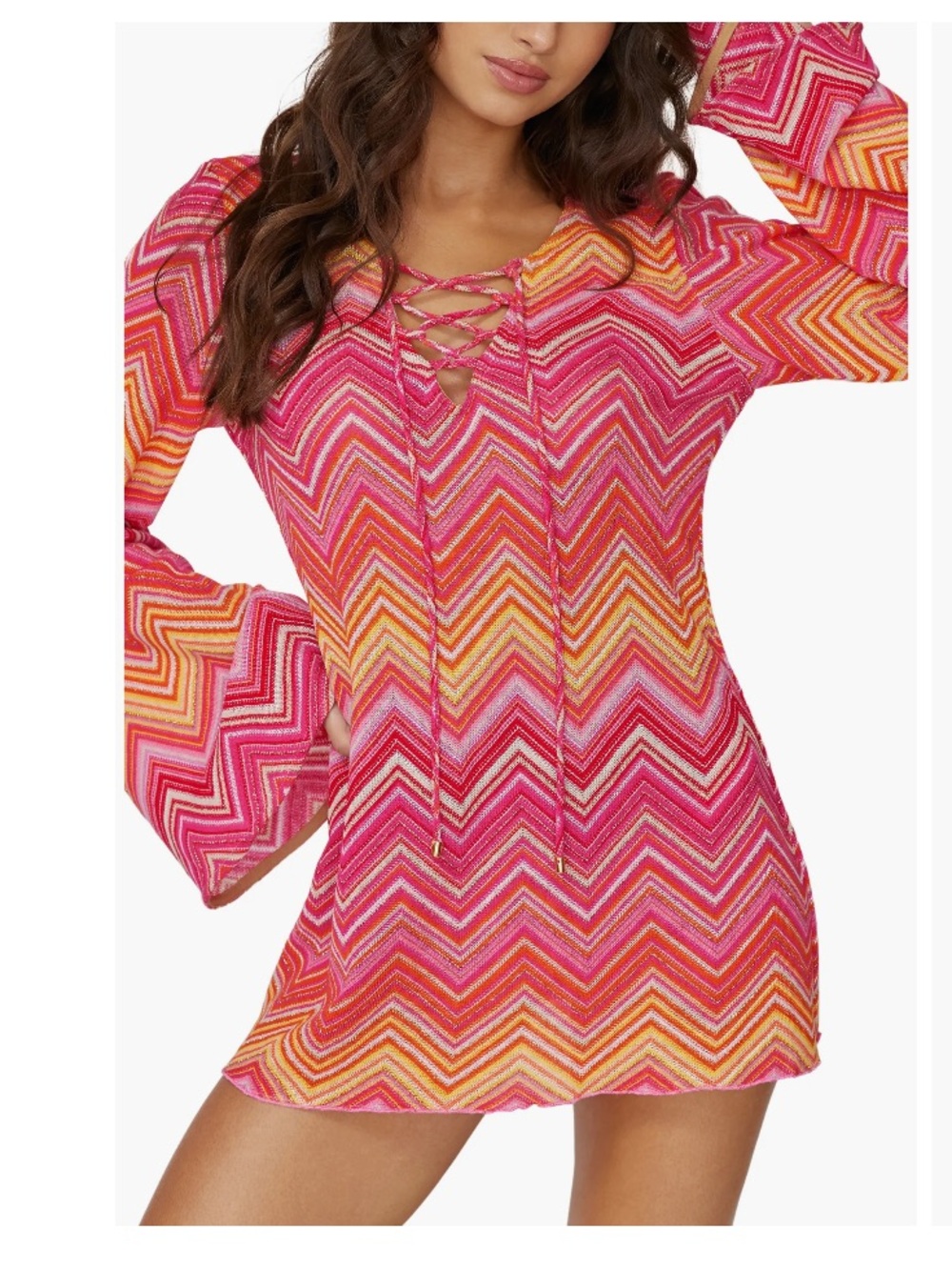 NWT PQ Swim Noah Tunic Cover-Up Cayenne Chevron Metallic M/L